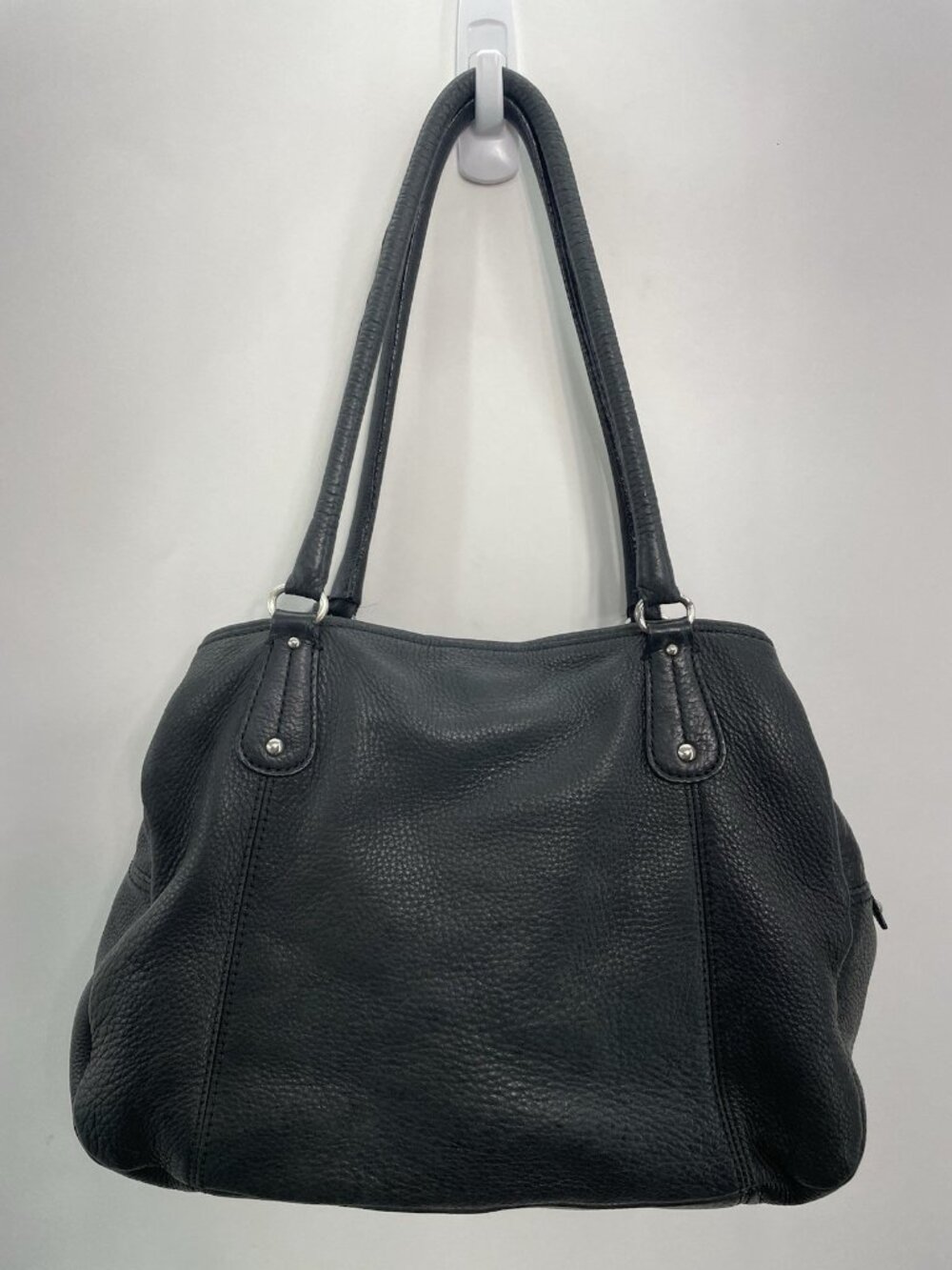 Fossil Satchel Shoulder Bag Tote 3 Compartment Supple Soft Pebbled Leather Black - Picture 3 of 15